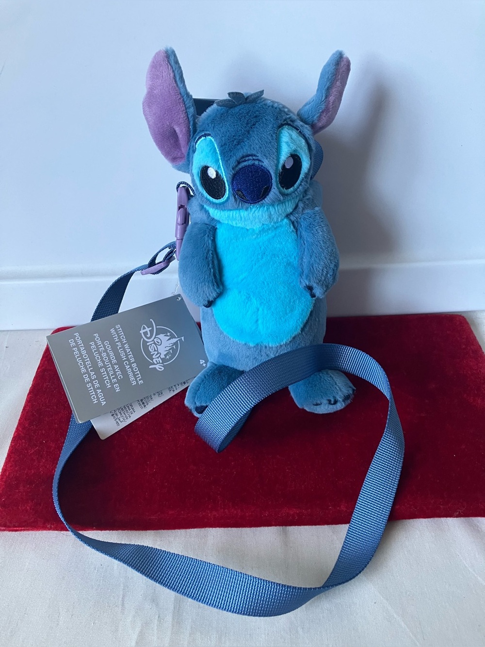 Disney Parks Stitch Water Bottle with Plush Carrier New with Tag.